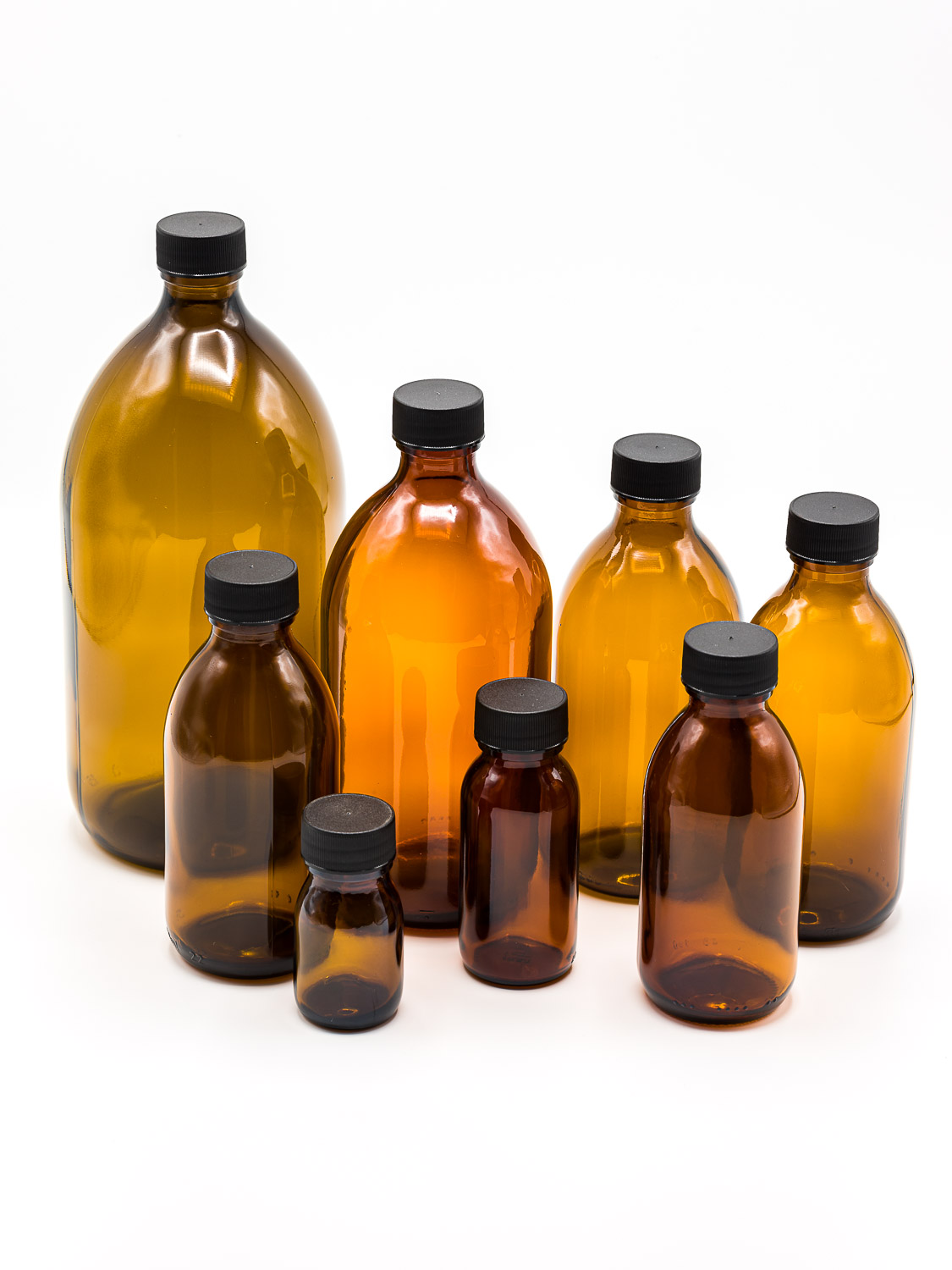 fles bruin glas model OBUS PP28 + zwarte schroefdop (kleine verpakking)