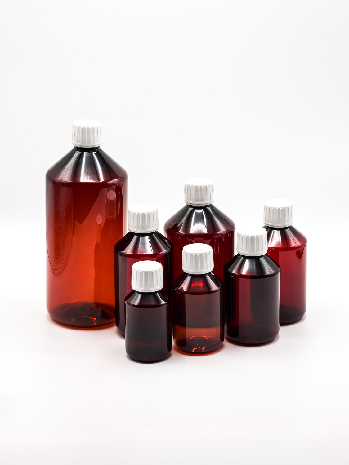 PET amber veral + verzegelbare dop wit / kleine verpakking